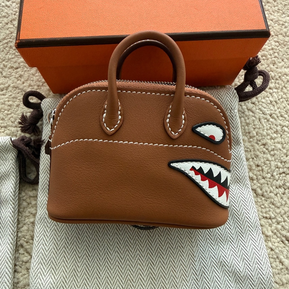 Hermès Mini Bolide Shark Bag Charm Black and White Swift Palladium Hardware  NIB - Picture 3 of 16